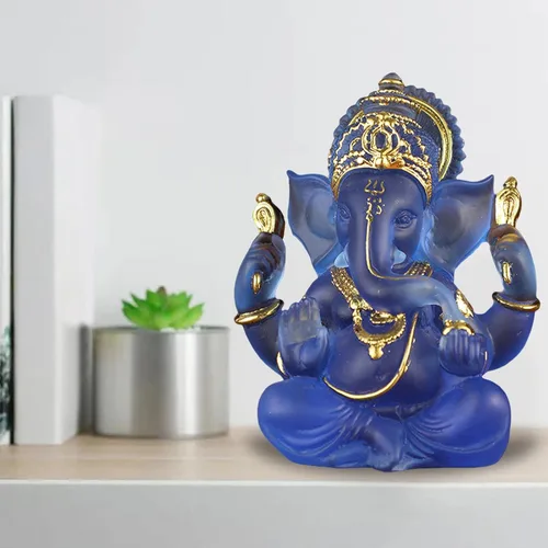 Vista 6 de Figura india Fengshui Señor estatuas hogar Adornos Artesanía Blanco, Azul, eléphant