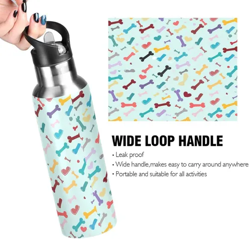 Vista 4 de Stainless Steel Vacuum Insulated Water Bottle 32 Oz, Leakproof Water Bottles for Gym Outdoor Travel School, Colorful Dog Bone Heart