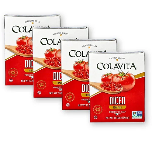 Vista 11 de Colavita Tomates italianos en dados, perfectos para salsas gruesas y platos de pasta, o como decoración para bruschetta y sopas, caja de recreación