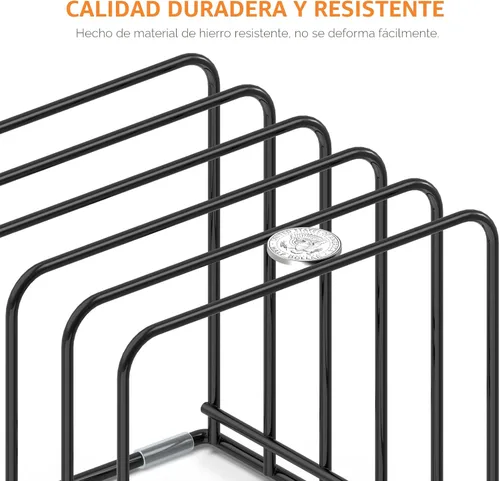Vista 3 de KORRTFID Organizador de armario de cocina, soporte para utensilios de cocina de acero, soporte dividido con 5 ranuras para sartenes, bandeja