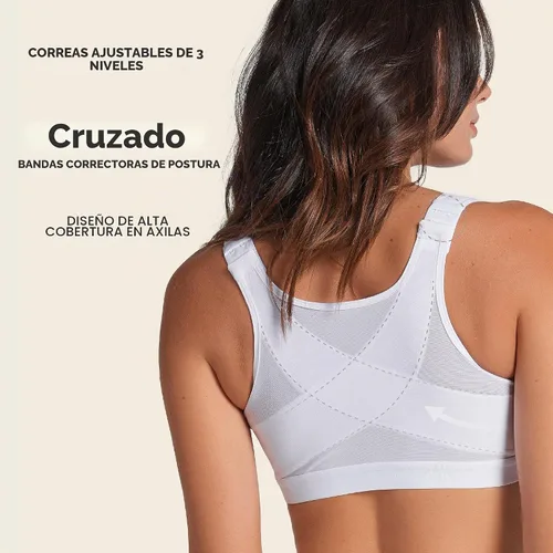 Vista 2 de Leonisa Multi-Funcional – Brasier Corrector de Postura, Sin Aro, Cierre Frontal para Mujeres, Cobertura Completa, Blanco