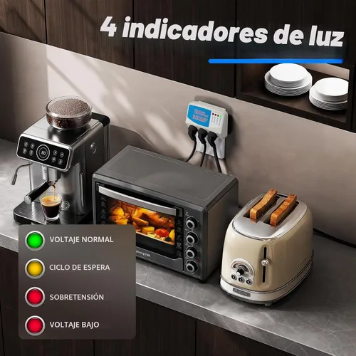 Vista 4 de BSEED Regleta protectora de sobretensiones para electrodomésticos, protector de sobretensiones de 3 tomas, protector de voltaje para refrigerador