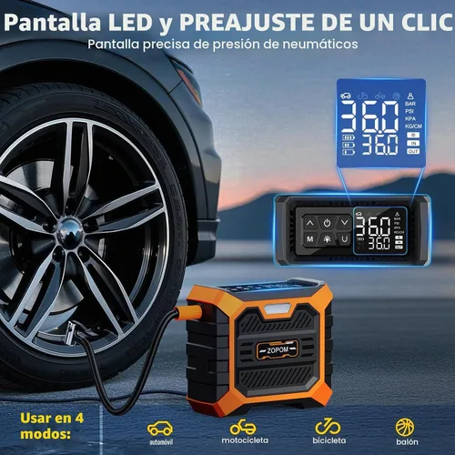 Vista 7 de Inflador de neumáticos, compresor de aire portátil DC 12 V, compresor de aire portátil con manómetro digital bomba de aire para neumáticos