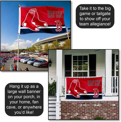 Vista 4 de WinCraft Bandera de Boston Red Sox Logo Insignia de 3 x 5 pies con ojales