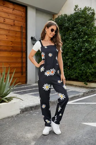 Vista 20 de PAODIKUAI Overol casual con estampado de calavera para mujer, overol suelto con bolsillos