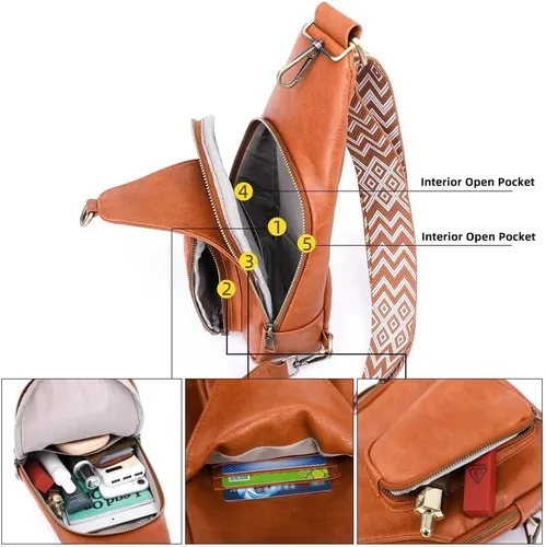 Vista 4 de Bolso bandolera para mujer, diseño vintage, bolso cruzado en el pecho, impermeable, riñonera ligera para viajes y senderismo