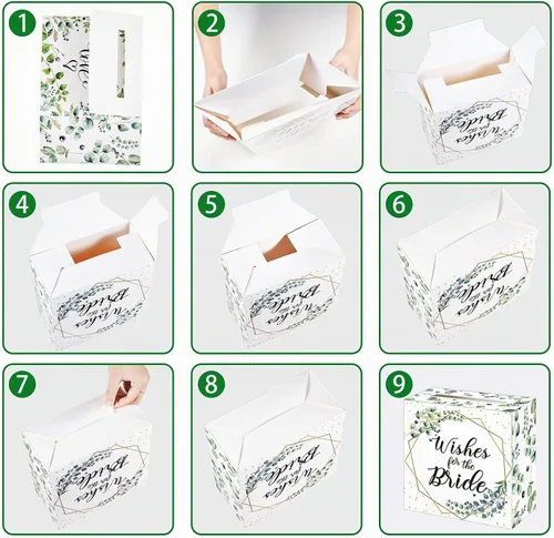 Vista 4 de Outus Caja de 51 tarjetas de boda con hojas de salvia con tarjetas de consejos, caja de tarjetas de despedida de soltera, cajas de sobre