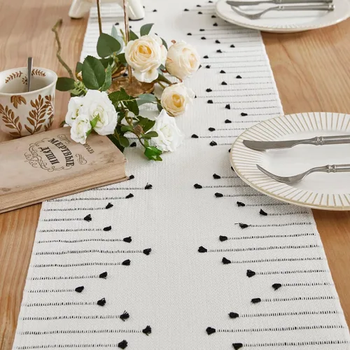 Vista 2 de Wracra Camino de Mesa Bohemio, Caminos de Mesa de Macramé Tejidos de Algodón Natural de 36 Pulgadas de Largo para Decoración del Hogar de Granja
