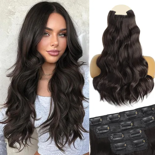 Vista 30 de Extensiones de cabello con clip de Vigorous de 20 pulgadas, con reflejos rubio playa, extensiones de cabello ondulado largo y suave de cabello