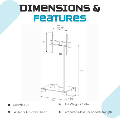 Vista 3 de SONOROUS PL-2510 - Soporte de TV premium para sala de estar y dormitorio, moderno soporte de piso de lujo con soporte giratorio y base de vidrio