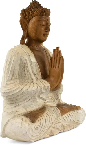 Vista 2 de G6 Collection Estatua de Buda de madera serena sentada hecha a mano, escultura meditante, decoración del hogar, acento de madera tallada a mano