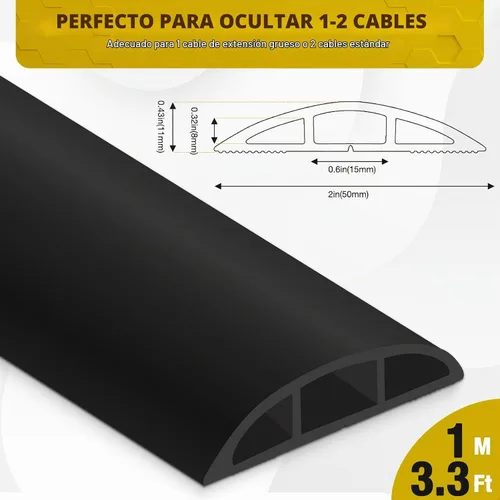 Vista 2 de JAHOMFAI Cubierta para cables de piso 1m de largo, cubiertas para cables en el suelo para proteger los cables y prevenir riesgos de caídas, fácil