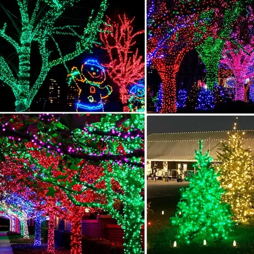 Vista 7 de Dazzle Bright Paquete de 2 tiras solares de Navidad verdes de 400 LED de 132 pies para exteriores, funciona con energía solar del día de San