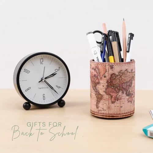 Vista 4 de Soporte para lápices para escritorio, soportes de cuero sintético para cosméticos, suministros de oficina, regalos antiguos para hombres, novio
