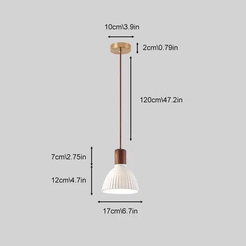 Vista 6 de White Ceramic Lampshade Pendant Light Height Adjustable Hanging Light Fixture Modern Vintage Wood Pendant Lamp for Kitchen Island Dining Room