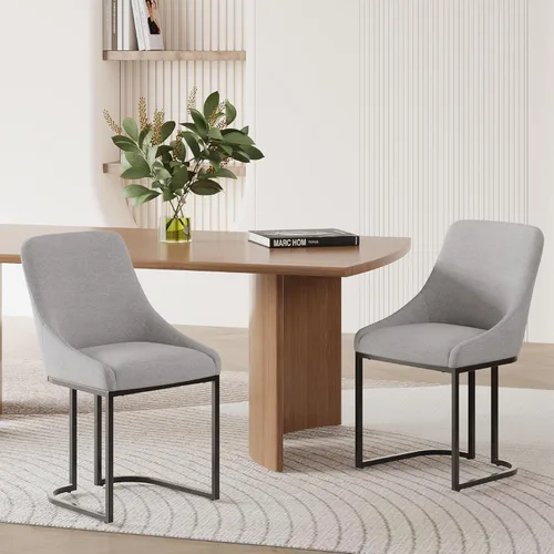Vista 8 de COLAMY LUMA - Juego de 2 sillas de comedor de tela tapizada con patas de metal y cojín acolchado, sillas laterales sin brazos para comedor, cocina
