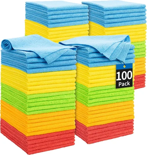 Vista 17 de Toallas de microfibra para automóviles, paquete de 24 paños de limpieza de microfibra, toallas de limpieza de 11.5 x 11.5 pulgadas, absorbentes a