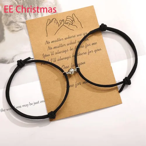Vista 3 de Pulseras magnéticas magnéticas de atracción mutua para parejas, mujeres, hombres, mejores amigos, relación a juego, pulsera de cuerda trenzada a
