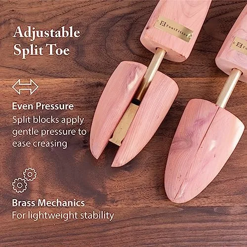 Vista 3 de FootFitter Adjustable Cedar Shoe Trees for Men - Wide-Heel with Brass Knob - USA Grown Cedar Wood