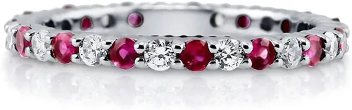 Vista 14 de BERRICLE Sterling Silver Rings Stackable Eternity Band Ring for Women, Round Cubic Zirconia CZ - Amethyst-Purple, Emerald-Green, Garnet-Red