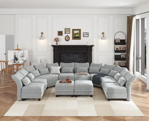 Vista 10 de LLappuil Sofá modular modular de 96 pulgadas, sofás seccionales de esquina pequeños para sala de estar con otomana de almacenamiento de 6 lados Negro