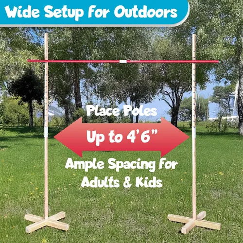 Vista 3 de WonkaWoo Juego de limbo de madera para adultos y niños, instalación simple para juego de fiesta Luau al aire libre, juego de limbo de madera