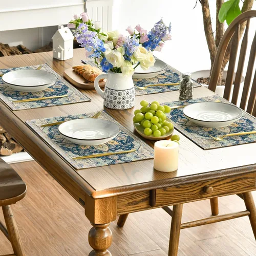 Vista 4 de Artoid Mode Juego de 4 manteles individuales estilo boho de plata, 30x46 cm rústicos de estilo granja para decoración mágica de mesa de otoño