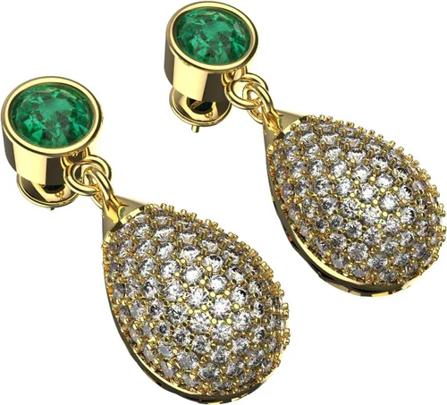 Vista 6 de Pendientes redondos de esmeralda y diamantes en oro de 14 quilatesdía de San Valentín