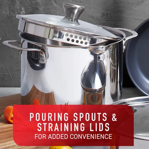 Vista 5 de T-fal Juego de utensilios de cocina de acero inoxidable platino con antiadherentes, 12 piezas para horno de inducción, apto para horno de inducción