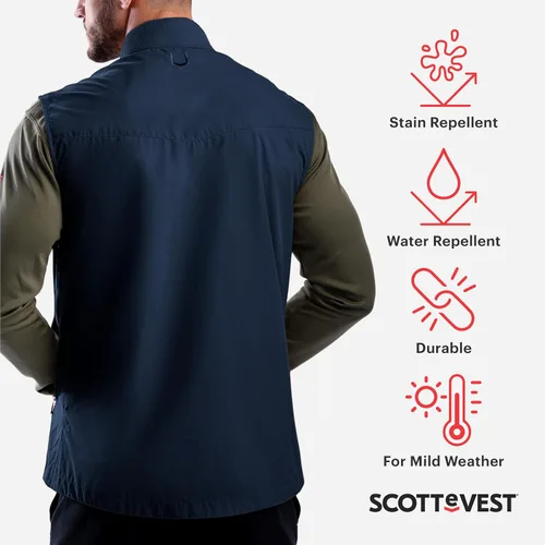 Vista 3 de SCOTTeVEST Chaleco de viaje 101 para hombre, 9 bolsillos ocultos, chaleco repelente al agua transpirable para viajes, senderismo, golf y más
