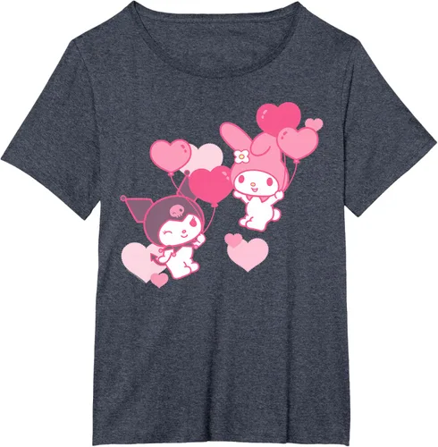 Vista 82 de Camiseta de My Melody y Kuromi con corazones del Día de San Valentín Negro