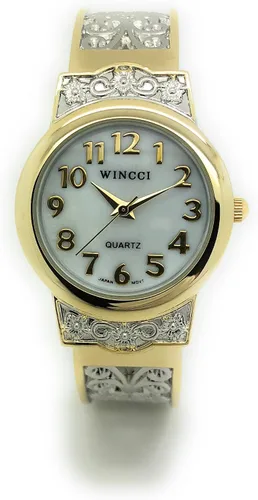 Vista 2 de Señoras elegante brazalete de metal brazalete reloj de moda esfera de perlas