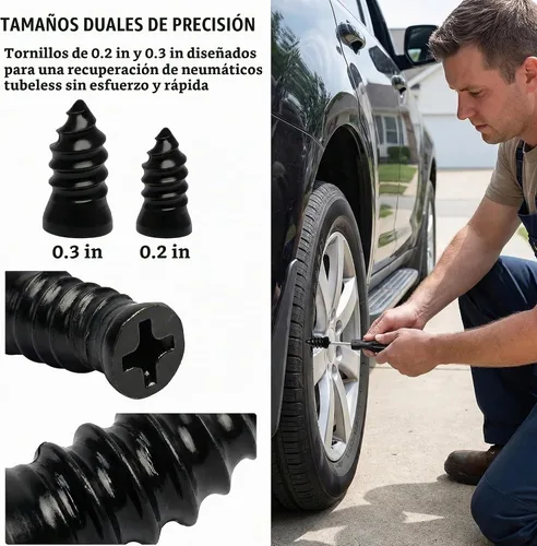 Vista 3 de PINKJOY Juego de clavos de reparación de neumáticos de 60 piezas con tornillos autoperforantes de goma, herramienta de reparación de neumáticos