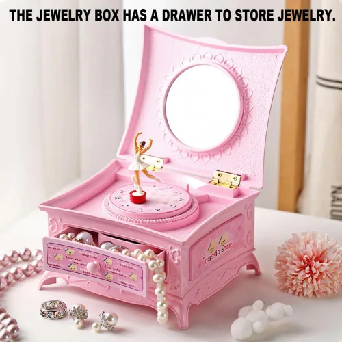 Vista 2 de JCAKES Joyero para niñas, caja de música clásica giratoria bailarina, bailarina, piano, caja de música, organizador de joyas, bailarina, caja