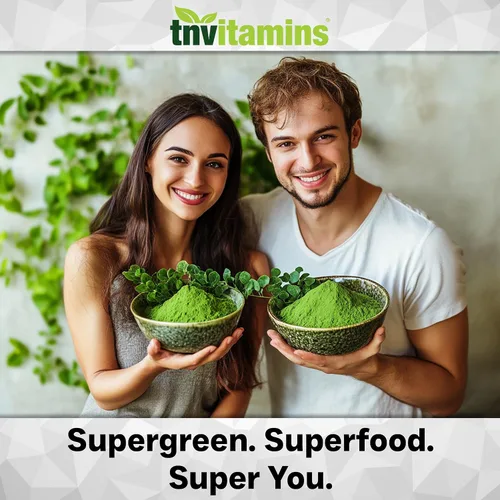 Vista 4 de tnvitamins Cápsulas de polvo de moringa orgánica: 1,200 mg por porción, 90 unidades Suplemento superalimenticio para energía y vitalidad* Hoja