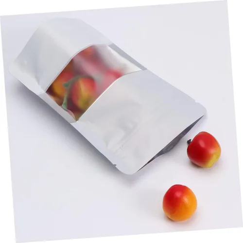 Vista 3 de 100 bolsas resellables con cremallera aluminizadas con soporte de ventana transparente, bolsa de almacenamiento para frutos secos, semillas de té