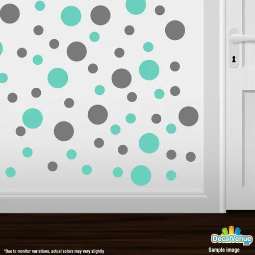 Vista 2 de Calcomanías de pared de vinilo gris/verde menta - círculos de 2 y 4 pulgadas (30 calcomanías)