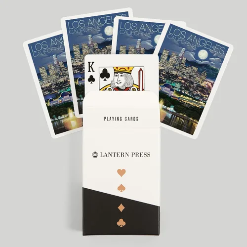 Vista 6 de Lantern Press Los Ángeles, California, Skyline at Night (52 cartas de juego, baraja de cartas de tamaño póquer con comodines)