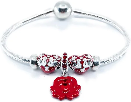 Vista 6 de Tortolitos en fuego, corazón de esmalte rojo y blanco de plata esterlina encanto grano S925, amor aniversario corazón esmalte encanto, arte popular