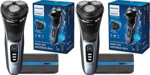 Vista 11 de Philips Norelco Shaver 3900 Series, afeitadora eléctrica húmeda y seca, P-Cap, estuche de viaje, soporte de carga, azul tormenta, modelo S3341/92