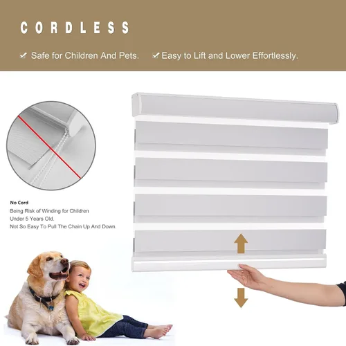 Vista 2 de Persianas Zebra de tamaño personalizado para ventanas, puertas corredizas de cristal, sin cables, persianas enrollables de cebra con cenefa filtrado
