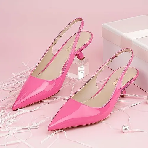 Vista 4 de JENN ARDOR Tacones de gatito cerrados para mujer, con puntera puntiaguda, elásticos, tacones bajos sexys, para novia, boda, invitada de graduación