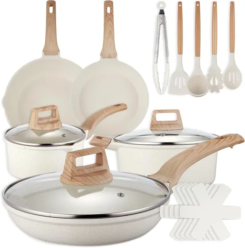 Vista 8 de Juego de 11 piezas de ollas y sartenes, juego de utensilios de cocina de acero inoxidable 18/10, compatible con inducción, revestimiento libre
