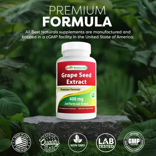 Vista 5 de Best Naturals Extracto de semilla de uva 400 mg cápsula vegetariana, 120