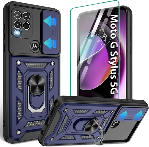 Vista 41 de Gritup Funda para Moto G Stylus 5G-2021 con cubierta deslizante para cámara 1 paquete de protectores de pantalla HD Soporte de metal giratorio