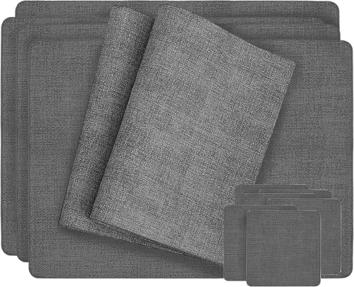 Vista 9 de HESSION Manteles individuales de piel sintética resistentes al calor, manteles individuales impermeables de poliuretano, 17 x 12 pulgadas, juego