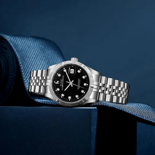 Vista 3 de BUREI Reloj automático de lujo para hombre, de acero inoxidable, dos tonos, con cuerda automática, Reloj automático, movimiento de cuarzo, cuerda
