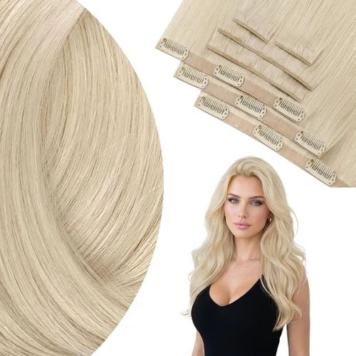 Vista 45 de Ve Sunny Extensiones de cabello clip-in de cabello humano real con reflejos, extensiones de cabello con clip para cabello corto, marrón oscuro