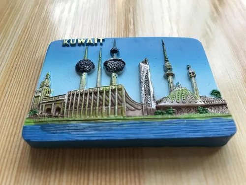 Vista 2 de Kuwait 3D imán de nevera viaje pegatinas recuerdos, decoración casera creativa Kuwait refrigerador imán