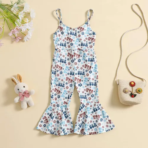 Vista 2 de oneflow Traje de bebé sin mangas para niñas del 4 de julio, enterizo acampanado lindo de Estados Unidos patriótico